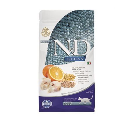 Farmina 1,5kg N&D cat OCEAN(AG)adult,codfish,spelt,oats&orange