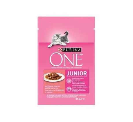 PURINA ONE cat Junior mini filetky s lososom a mrkvou v šťave 26x85g