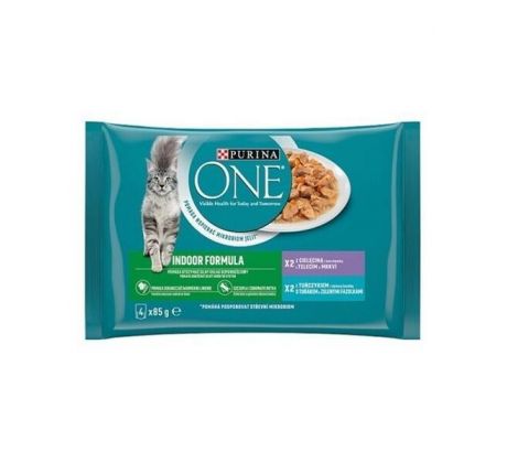 PURINA ONE cat Multipack Indoor mini filetky s tuniakom a zelenými fazuľkami / s teľacím a mrkvou v šťave NEW 4x85g