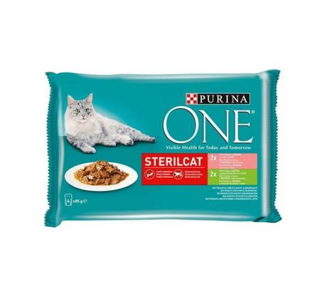 Nestle PURINA ONE cat Multipack Sterilcat mini filetky s morkou a zelenými fazuľkami / s lososom a mrkvou v šťave 4x85g