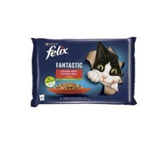 Nestlé FELIX Fantastic cat Multipack kura s rajčinami & hovädzie s mrkvou želé kapsička 4x85 g