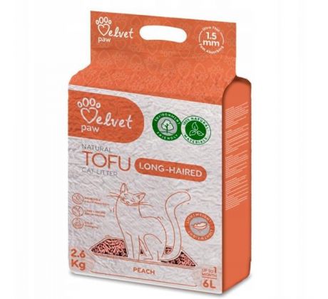 Podstielka pre dlhostrsté mačky Velvet Paw Tofu s broskyňovou esenciou 6 l