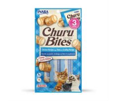 Pamlsok Inaba Churu Bites cat Kura s tuniakom a hrebenatkou 3 tuby 30 g