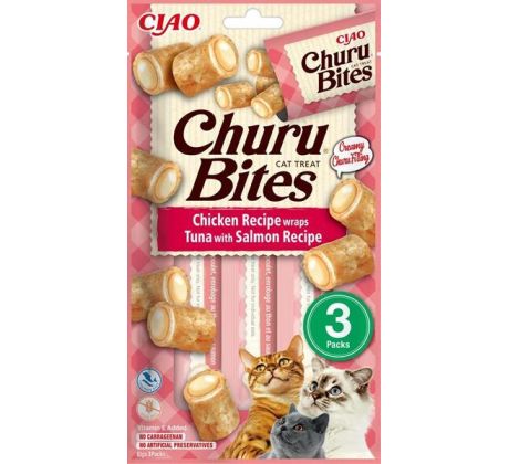 Pamlsok Inaba Churu Bites cat Kura s tuniakom a lososom 3 tuby 30 g