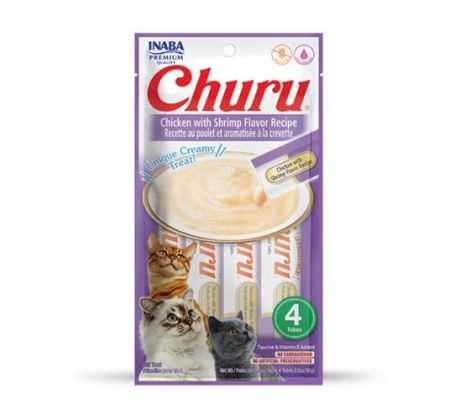 Pamlsok Inaba Churu Pyré cat Kura s krevetami 4 tuby 56 g