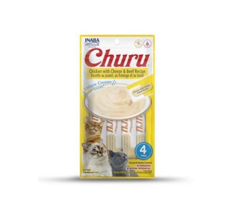 Pamlsok Inaba Churu Pyré cat Kura so syrom a hovädzím mäsom 4 tuby 56 g