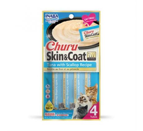 Pamlsok Inaba Churu Skin & Coat cat Tuniak s hrebenatkou 4 tuby 56 g