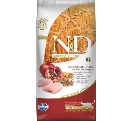 Farmina N&D cat AG adult, neutered, chicken, spelt, oats & pomegranate 5 kg