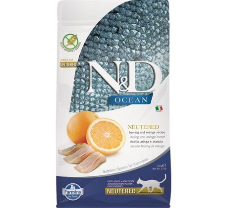 Farmina N&D cat OCEAN (GF) adult, neutered, herring & orange 1,5 kg