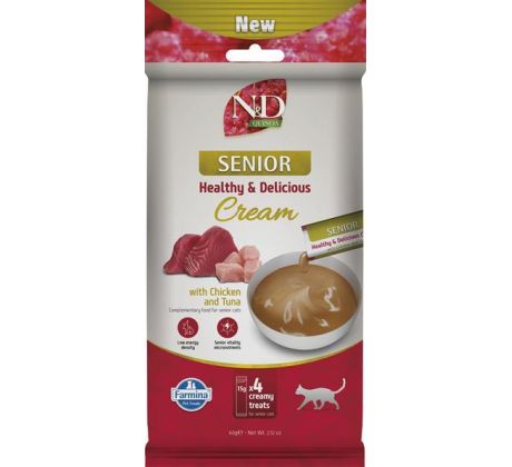 Pamlsok Farmina Creamy N&D Quinoa Cat with Chicken & Tuna Senior 60 g