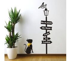 Samolepka na stenu-dekoratívna/mačka+smerové tabule+lampa =1 objednávka podstielky